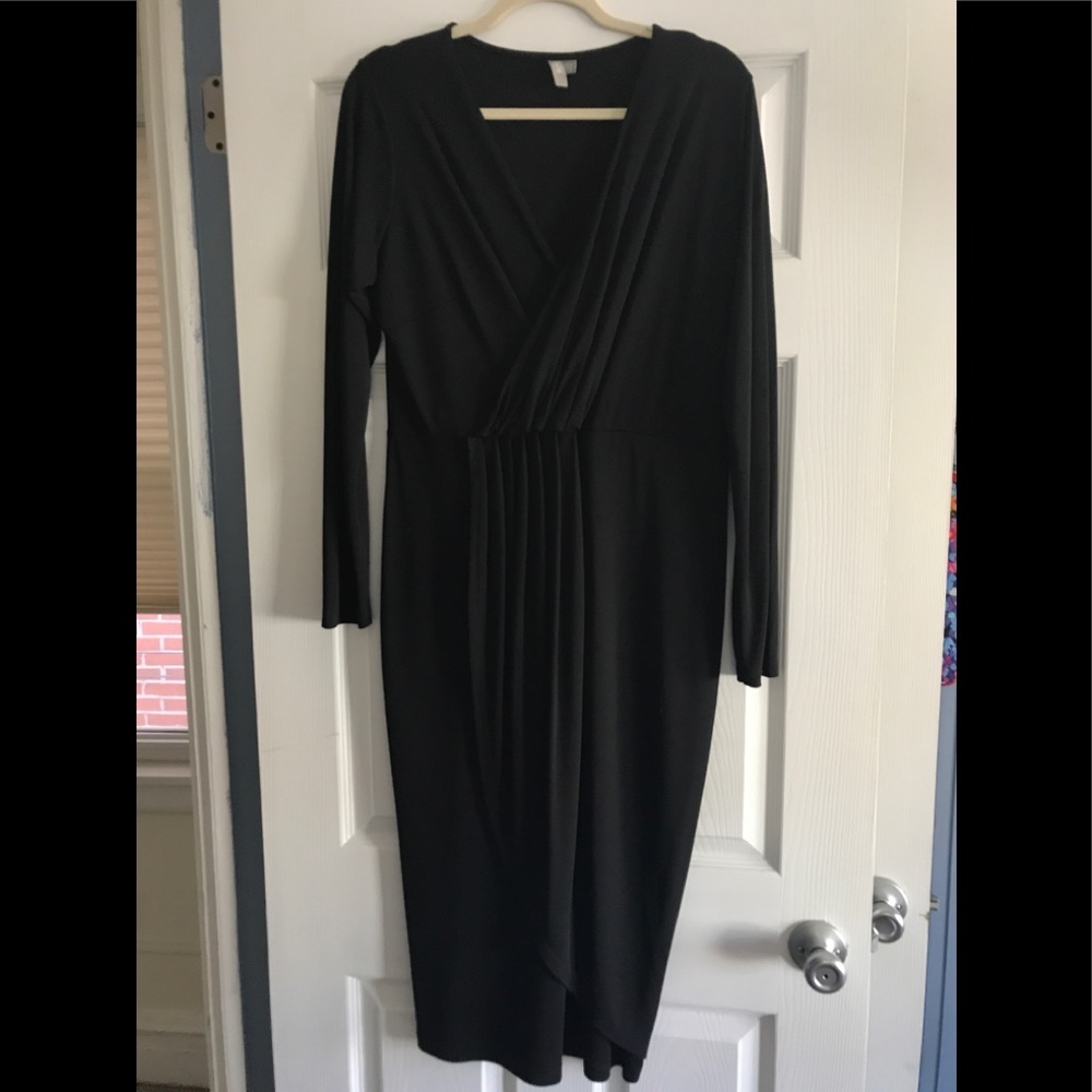 Black long sleeve faux wrap ASOS dress size 16